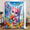 Cute Pink Kitten with Flowers Print Blanket Soft and Cozy Perfect for the Living Room Bed Sofa or a Nap,gift