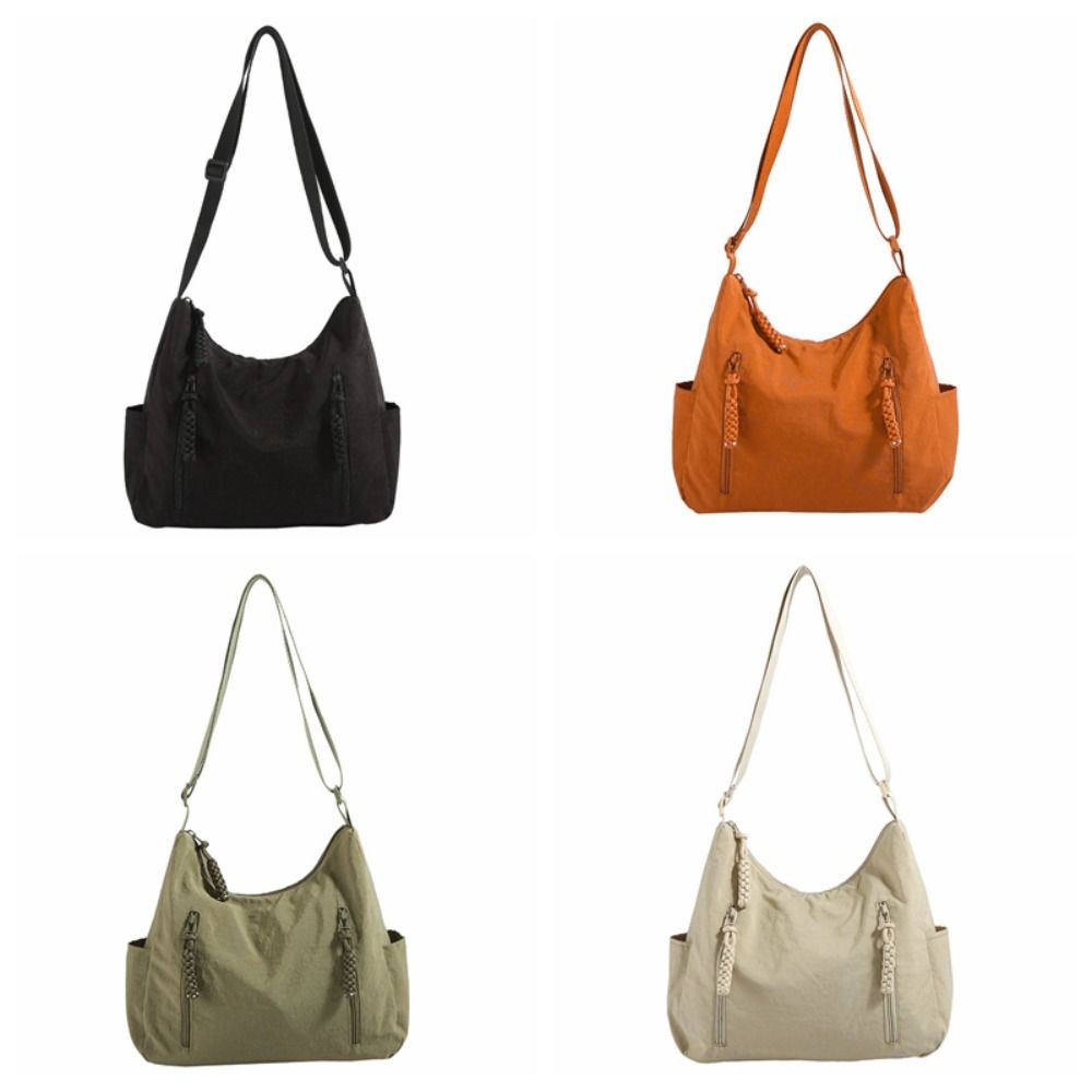 Multi-Pocket Oxford Cloth Crossbody Bag Solid Color Woman Crescent Bag Single Shoulder Bag School