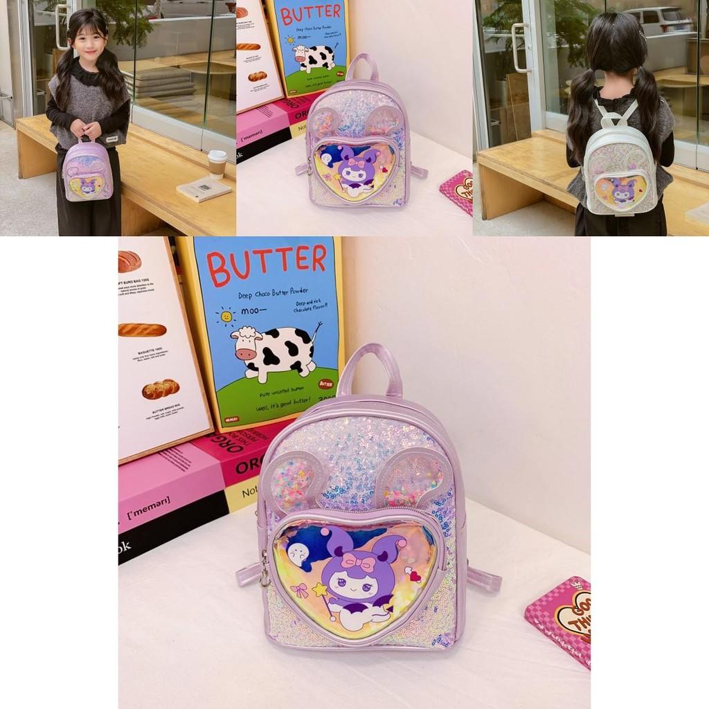 Kuromi Cartoon Pattern Backpack With Glitter Sequin For Kindergarten Kids