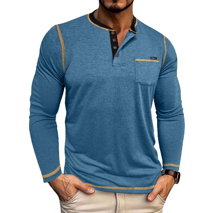 Men's Clothing Autumn Winter Plus Size Men's Casual Long Sleeve T-Shirt Men's Henley Shirt Four-Button Top