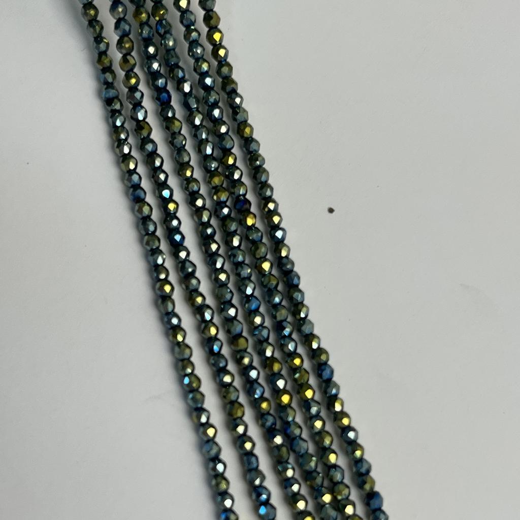 5String, Small Beads 2mm/3mm, Green Iridescent Plated Glass Beads, Loose Spacer Beads for Jewelry Making DIY Necklace Bracelet Accessories 38cm