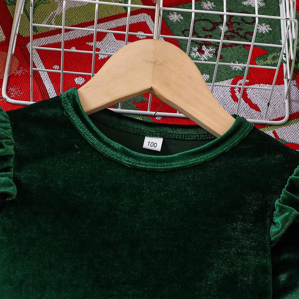 European & American Style Girls' Christmas Gold Velvet Star Mesh Dress