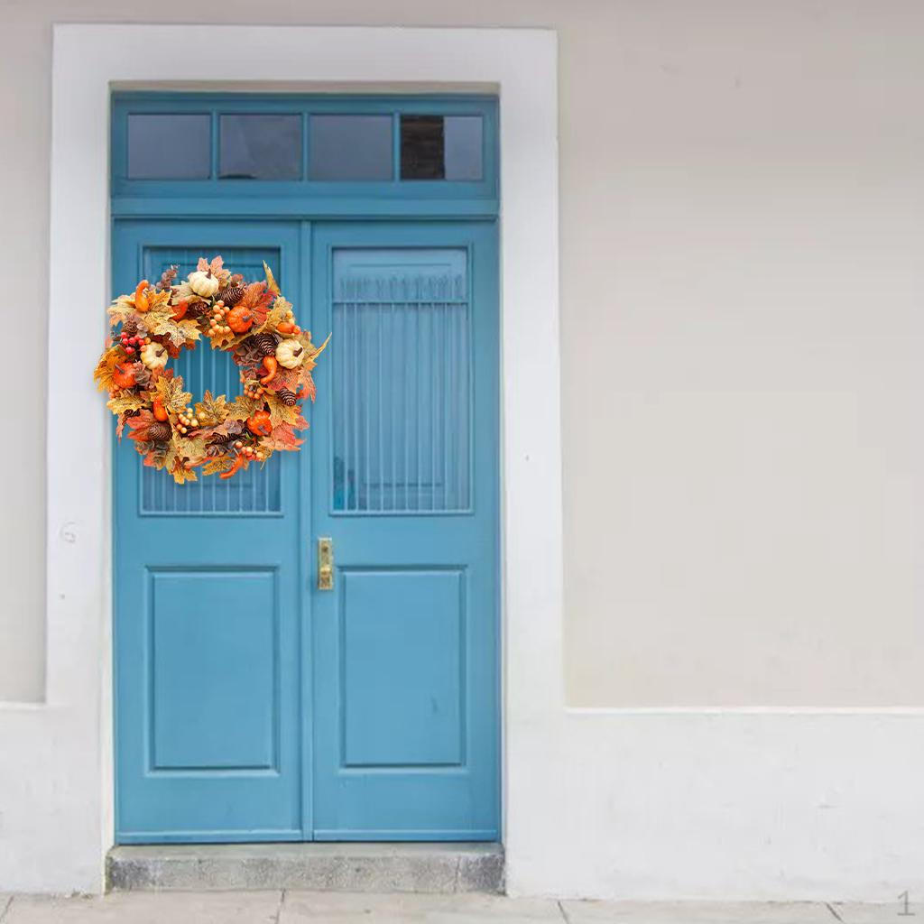 20 Fall Harvest Wreath, Multi Color Artificial Maple Leaves, Pumpkin And Berries, for Front Door C