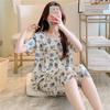 1011 Spring and Autumn Short Sleeve New Printed Pajama Set Summer Thin Sweet Floral Loose Loungewear