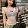 White Slightly Transparent Short-sleeved T-shirt Women's Summer New Design Sense Niche Sweet Spice Slim Short Clothes