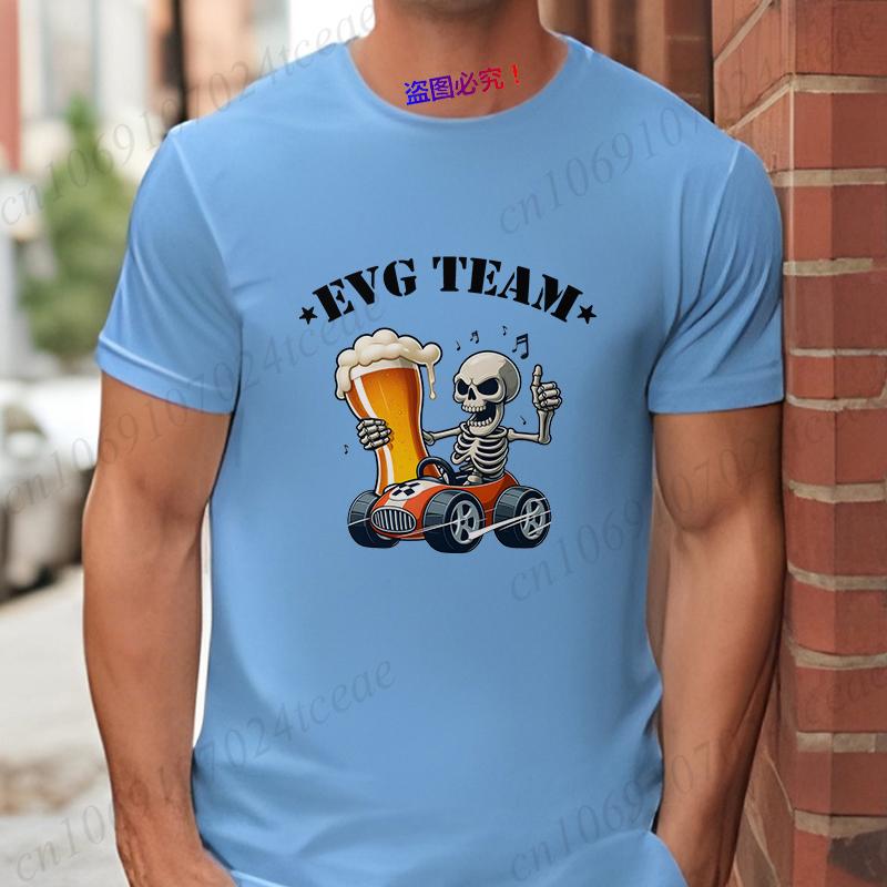 French Evg Team Future Groom Man Squad T-shirt Men's Single Farewell Tees Bachelor Party Shirt Funny Beer Skeleton Wedding Tops