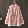 Robe à thé chinoise vintage pour femme, coupe ample, patchwork, brodée, col boutonné, col rond, en mélange coton lin