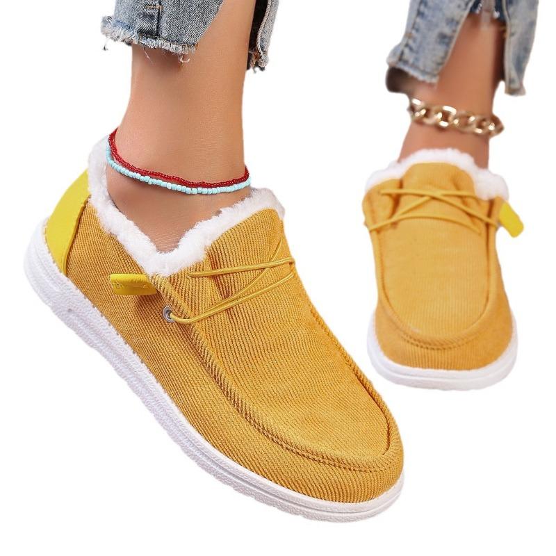 Autumn and winter new fleece thickened fluff warm large size women's cotton shoes