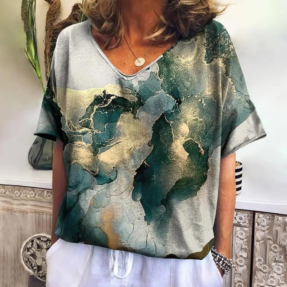 Women's 3D Print T-shirt Plus Size Harajuku Streetwear Casual V-neck Shirt