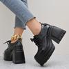 Fashion Mary Jane 2025 New Platform Loafers Lace-up Heightened Women's Leather Shoes Round Toe
