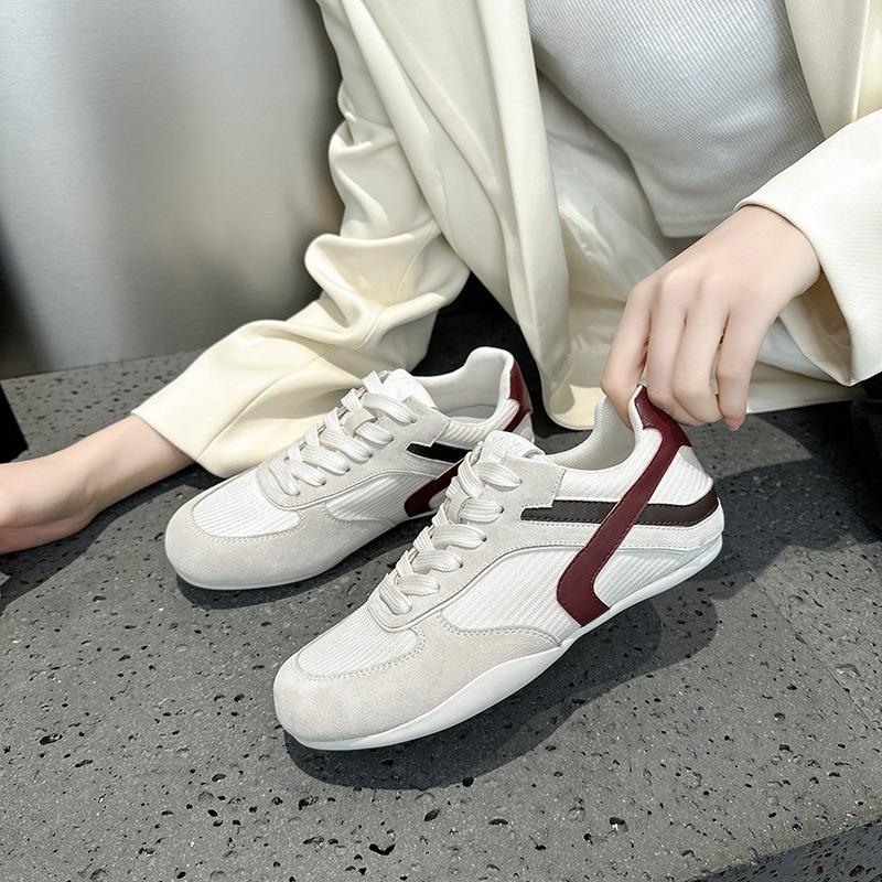 

Women s shoes spring leather little white shoes inner height increase lightweight color matching jogging board shoes 35 бежевый