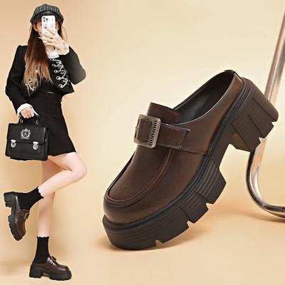 Spring New Retro Thick Sole Heightened Half Drag Bag Head Boken Single Shoes Women's Shoes Lazy One Pedal