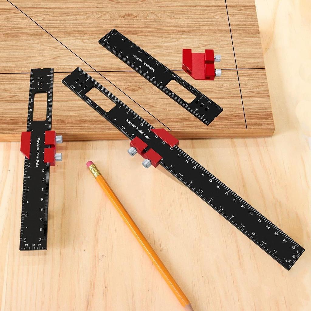 Woodworking Ruler with Slide Stop Portable inch and Metric Professional Square Ruler Marking Ruler Adjustable Sliding Ruler