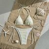 Solid Color Women Halter Three Piece Bikini Swimwear For Beach Swimming