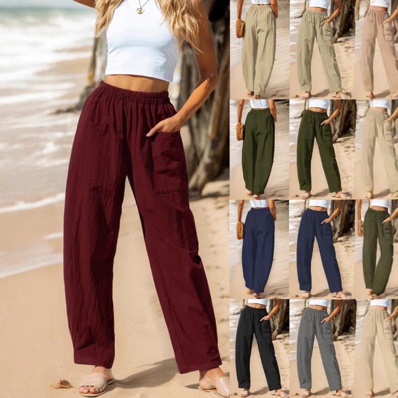 Women's Casual Pants Vacation-style Elastic Waist Work Bag