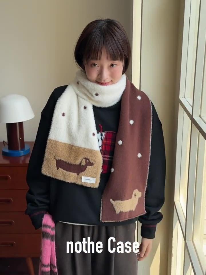 Cute dachshund double-sided plush scarf polka dot autumn and winter scarf warm original scarf