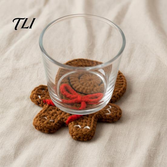 Reusable Washable Drink Coasters Christmas Crochet Coaster, Handmade Woven Cup Pad, Cute Santa Snowman Soft Thick Cotton Fiber Gingerbread Man