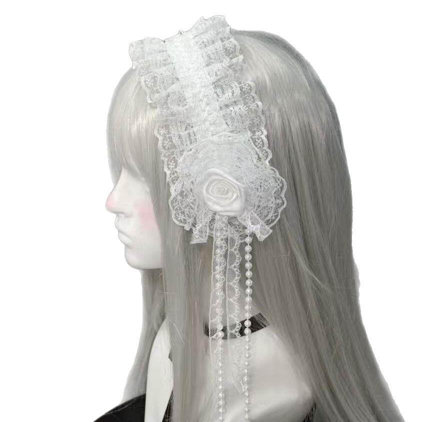 Gothic Retro Rose Lace Pearl Headdress Hair Clip