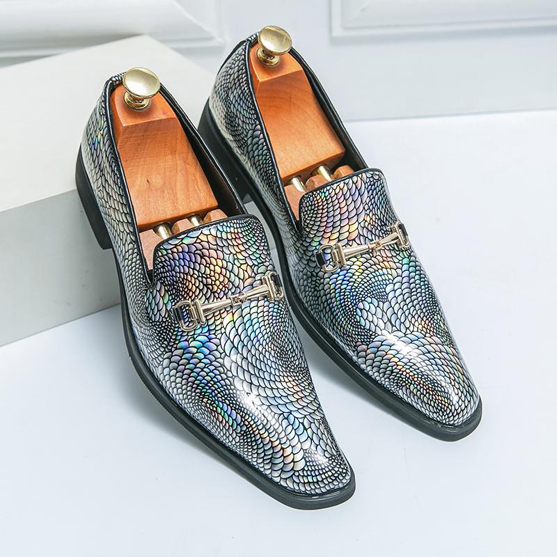 Pánské Svatební Stříbrné Kožené Boty Móda Pánské Ležérní Špičaté Boty Volný čas Nazouvací Mokasíny Zapatos Hombre Elegantní Párty Boty