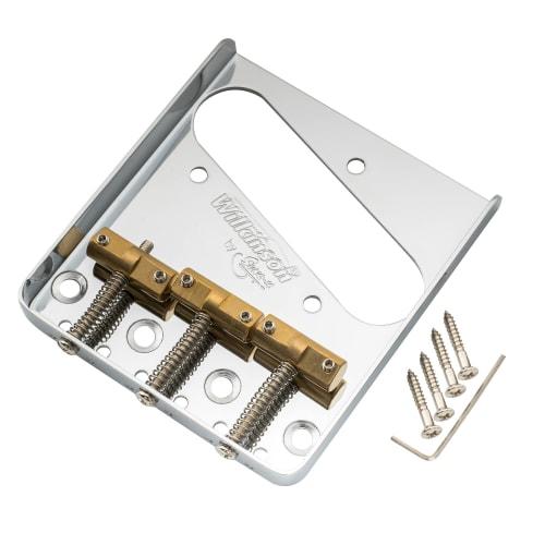 Wilkinson WTB Telecaster Bridge with String Length Compensation, 3-Way Brass Saddles, for TL-Type Electric Guitars, Chrome