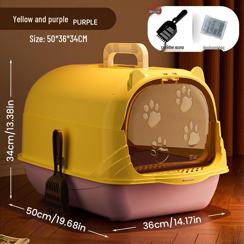 Caja de Arena para Gatos Extra Grande a Prueba de Olores Cerrada con Bandeja Anti-Salpicaduras Removible