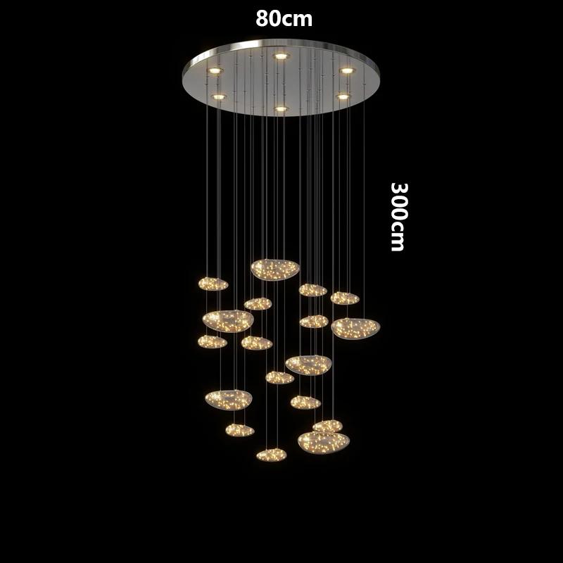 Modern Minimalist Staircase Long Chandelier Glass Full Sky Star Restaurant Chandelier Living Room Lighting Fixture LED Light