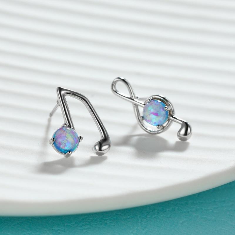 European and American fashion platinum blue opal music note stud earrings simple mini ins Internet celebrity style earrings earrings