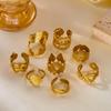 Stainless Steel Vintage Punk Finger Rings Set For Women Men Gold Plated Flower Leaves Texture Open Ring Party Statement Jewelry