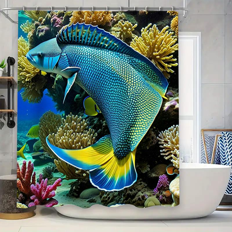 Underwater World Blue Fish Coral Shower Curtain Home Decor Waterproof Bathroom Accessories Wall Hanging for Bathrooms