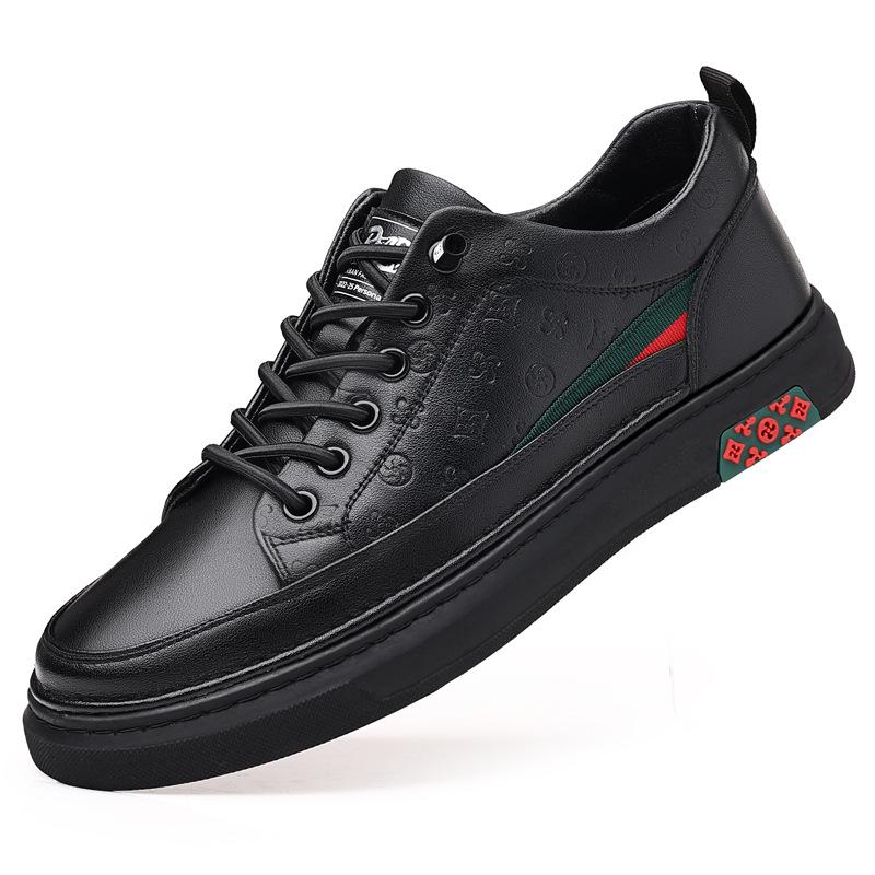 Men's 2025 new cowhide soft-soled little white shoes lace-up versatile leather shoes men's youth foot casual board shoes