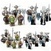 Three Viking Dolls Children Assemble Small Particle Building Block Toys Medieval Soldier Weapon 8170