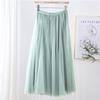 Qooth Women's Slim Skirt Mid Length Gauze Skirt Summer Simple Casual Skirt Fashion Full Dance Skirt QT2588