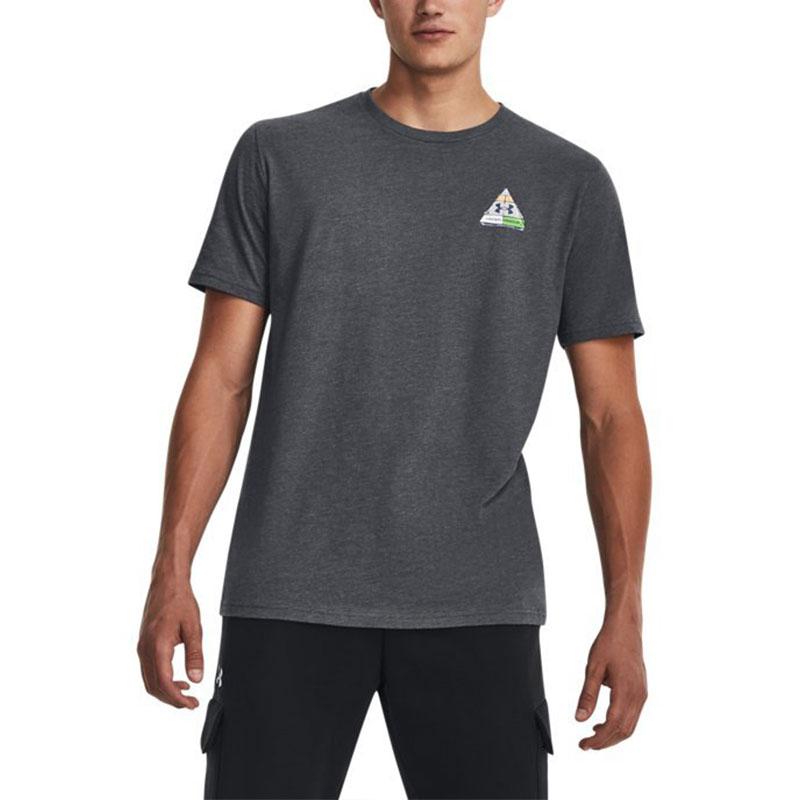 Under Armour Food Pyramid Cartoon Graphic Print Training Loose Fit Crew Neck Short Sleeve T-Shirt Men Tops Gray 1379551-012