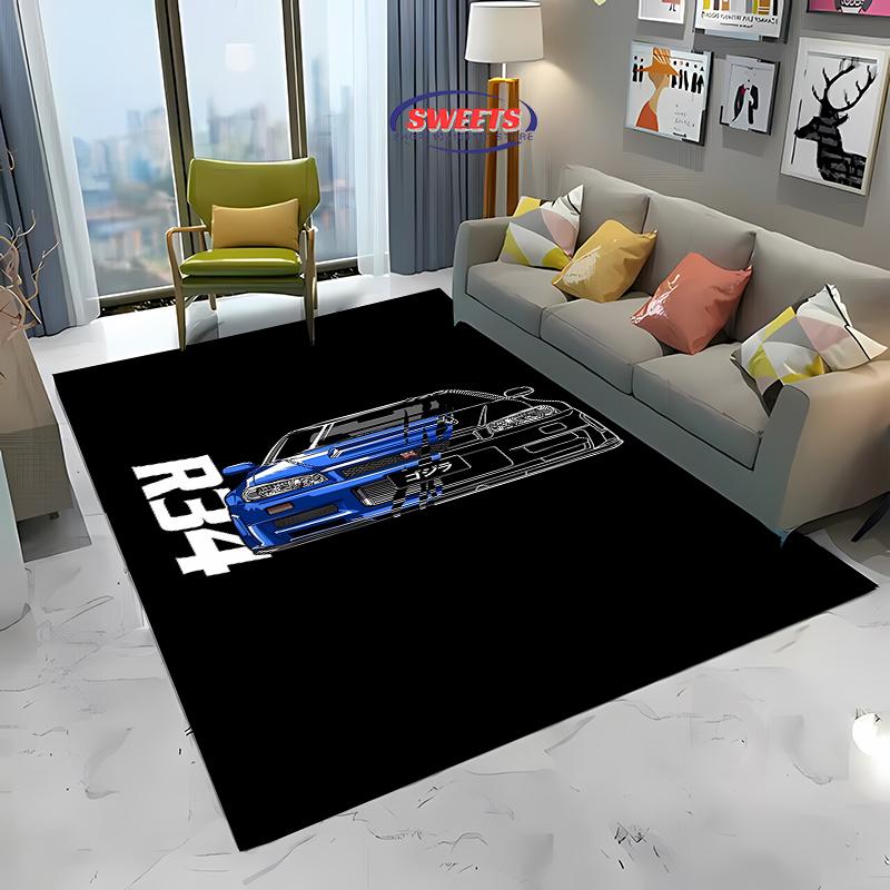 Retro GTR Racing Car Carpet, Living Room and Bedroom Household Items, Children's Room Sofa Mat,Doormat Floor Anti-slip Rug Gift