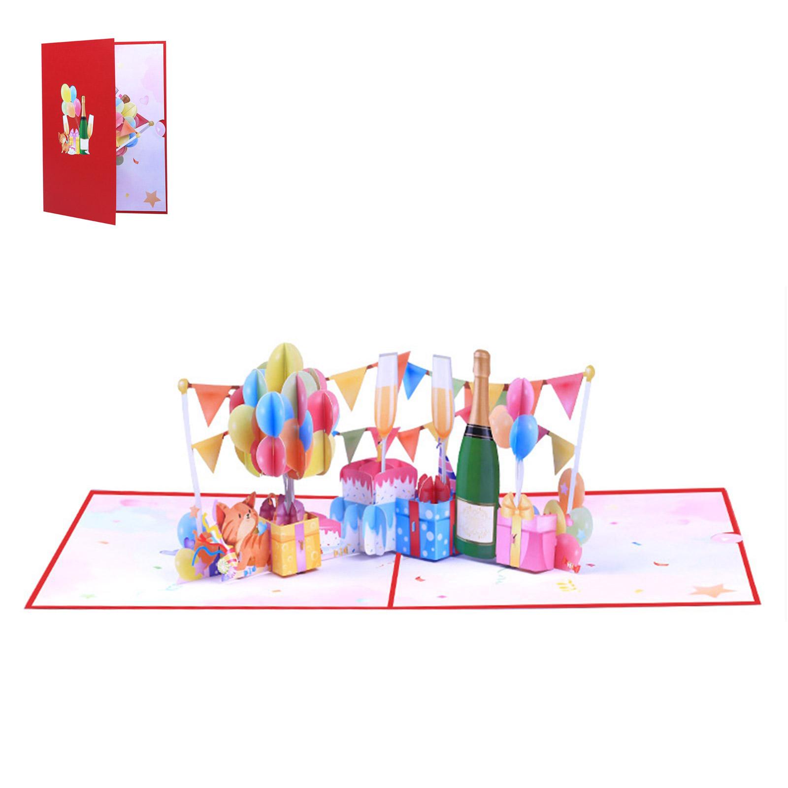 

Открытка ручной работы 3D с конвертом, красочный воздушный шар, бокал для вина, пригласительная открытка на вечеринку по случаю дня рождения, товары для вечеринок