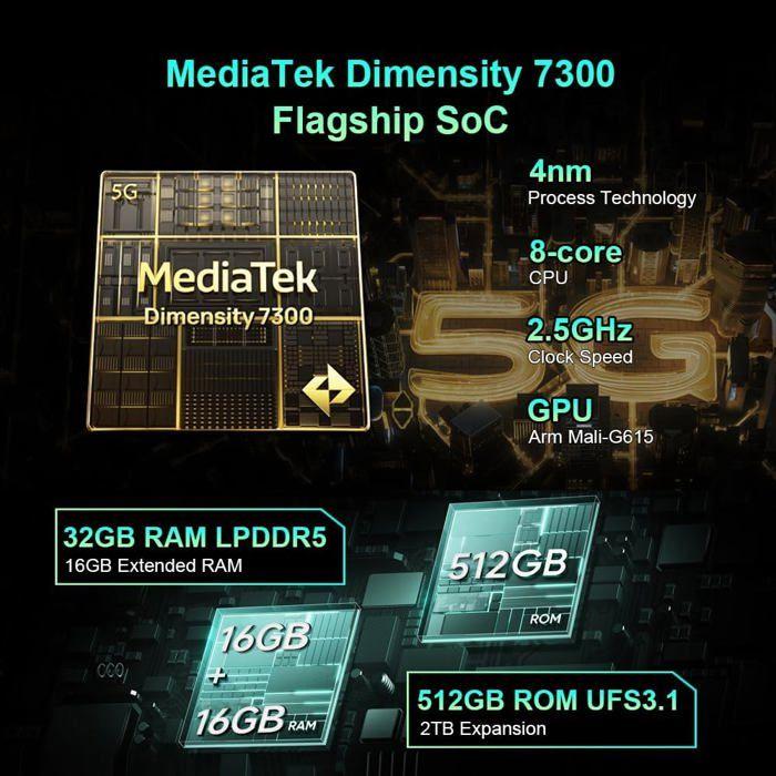 Smartphone Robuste 5G Ulefone Armor 34 Pro Android 15 32+512Go 6,95" FHD+ 25500mAh Téléphone Portable Incassable Dural SIM/NFC Noir