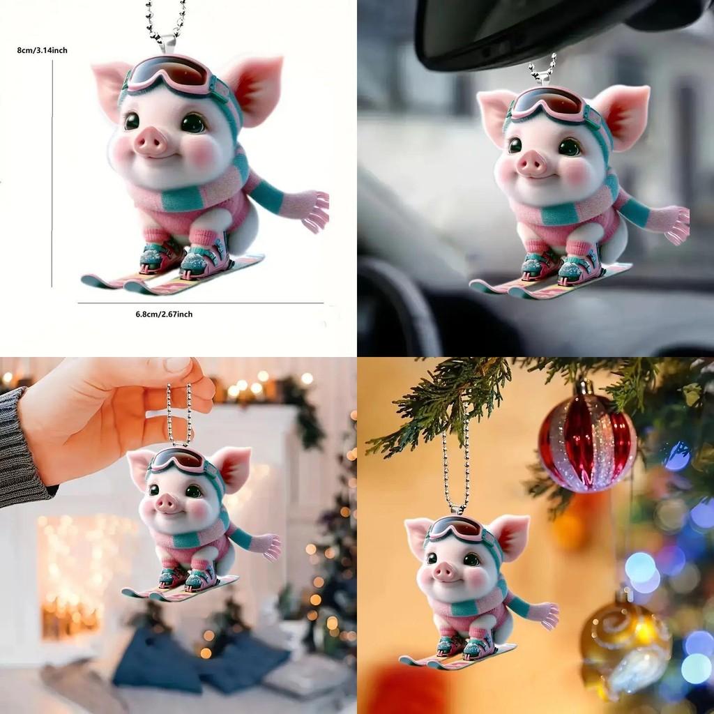 Flat Acrylic Whimsical Pig Car Decoration For Cheerful Auto Interior Style
