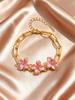 Fashion Sweet Enamel Drip Oil Pink Flower Bracelet for Women, Stainless Steel  Luxury Classic Wrist Jewelry Gifts Party Daily