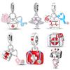 Prata Esterlina 925 Presente Dia do Enfermeiro Caixa de Remédios Estetoscópio Touca de Enfermeira Contas Pingentes Charms Encaixe para Pulseiras DIY Joias
