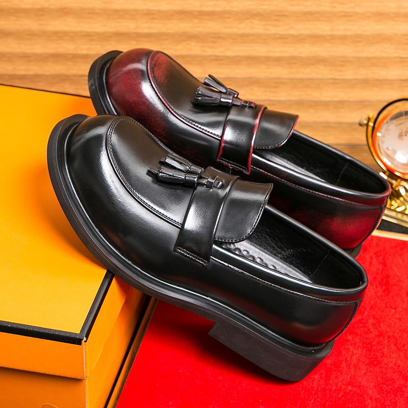 Fashion Men Fashion Tassel Shoes Black Brown Big Head Thick Soled Leather Shoes British Business Office Dress Shoes Sizes 38-46 Men Shoe