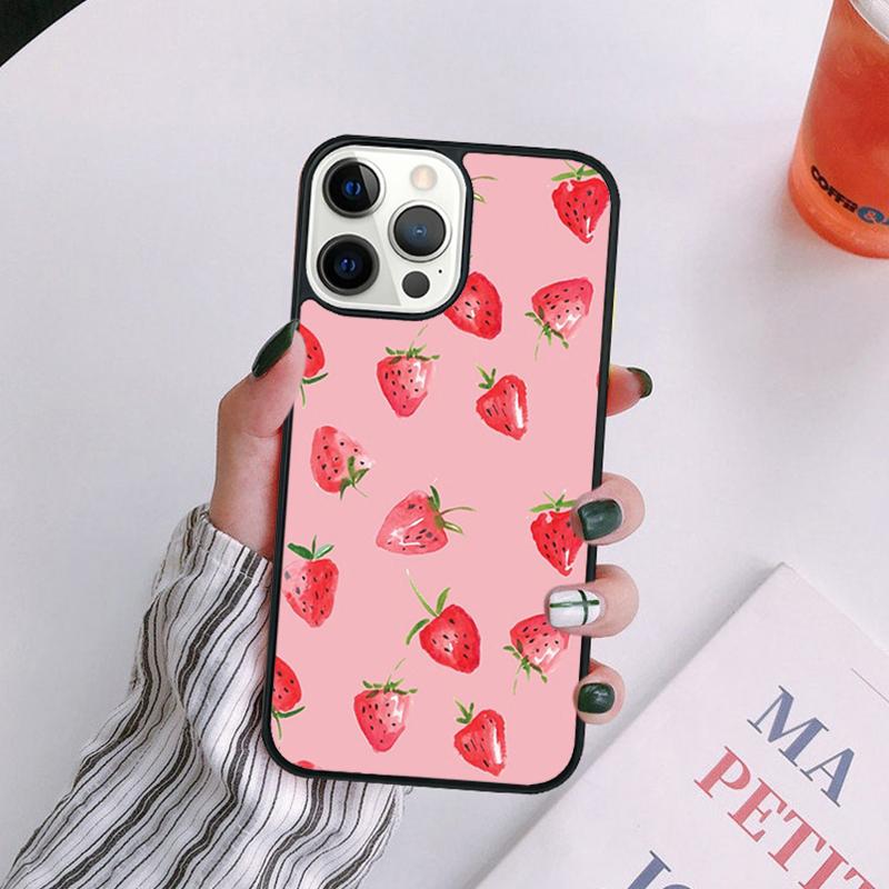 Cute Strawberry Phone Case For iPhone 17 Air 14 13 12 16Pro Max 15 Plus Max Cover Shell Coque
