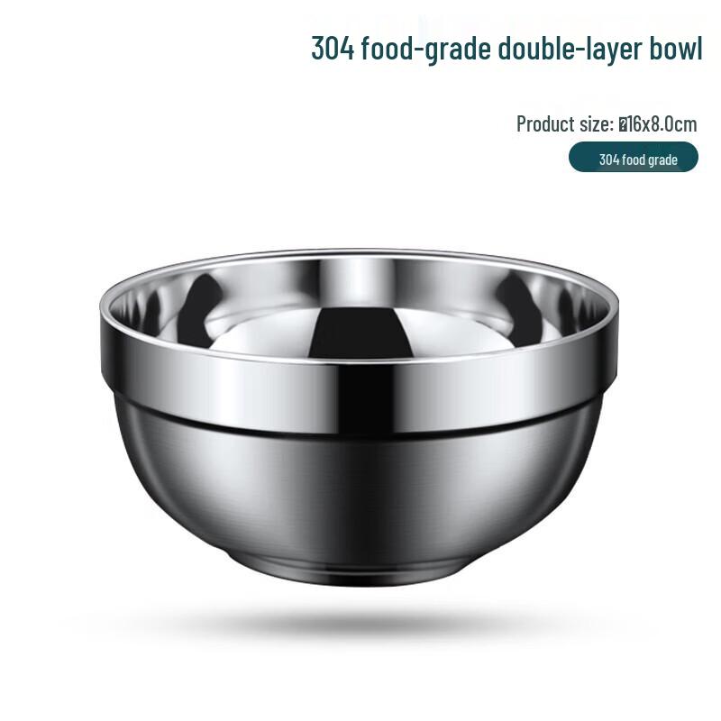 NHZHIW 16cm 304 Stainless Steel Double-Layer Anti-Scald Bowl
