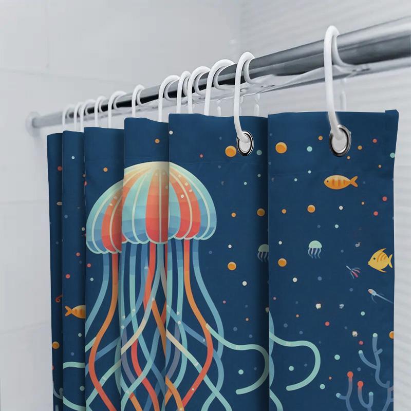 Bright Jellyfish Shower Curtain Ocean Blue Decorative Fabric Waterproof Bath Mat Liner Home Decoration For Kids Bathr