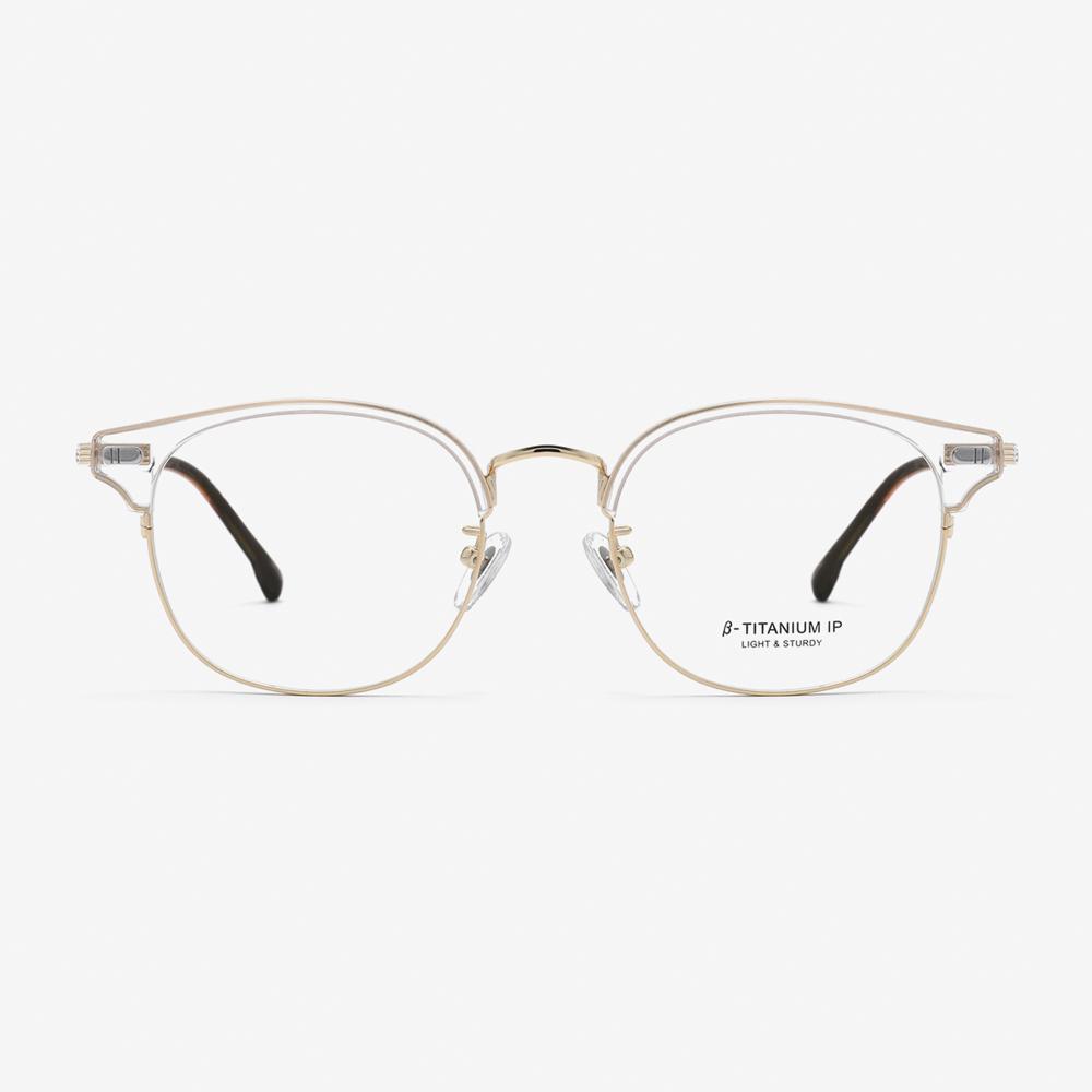 Alloaiweeo [Aloxrounz] Over Silhouette Browline Glasses Frame Ara9103 C4 Transparent Clear/Gold