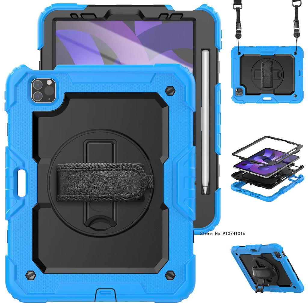 Stoßfeste Hülle für iPad A16 11. 2025 Air 11 Ständerabdeckung iPad Pro 11 12.9 13 2018-2024 Air 4 5 10.9+Bildschirmschutz+Riemen