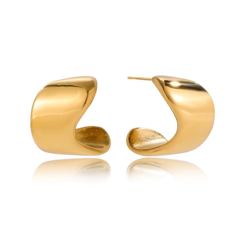 Yori Stainless Steel Glossy Geometric C Hoop Earrings Waterproof Trendy Romantic Statement Jewelry for All Occasions