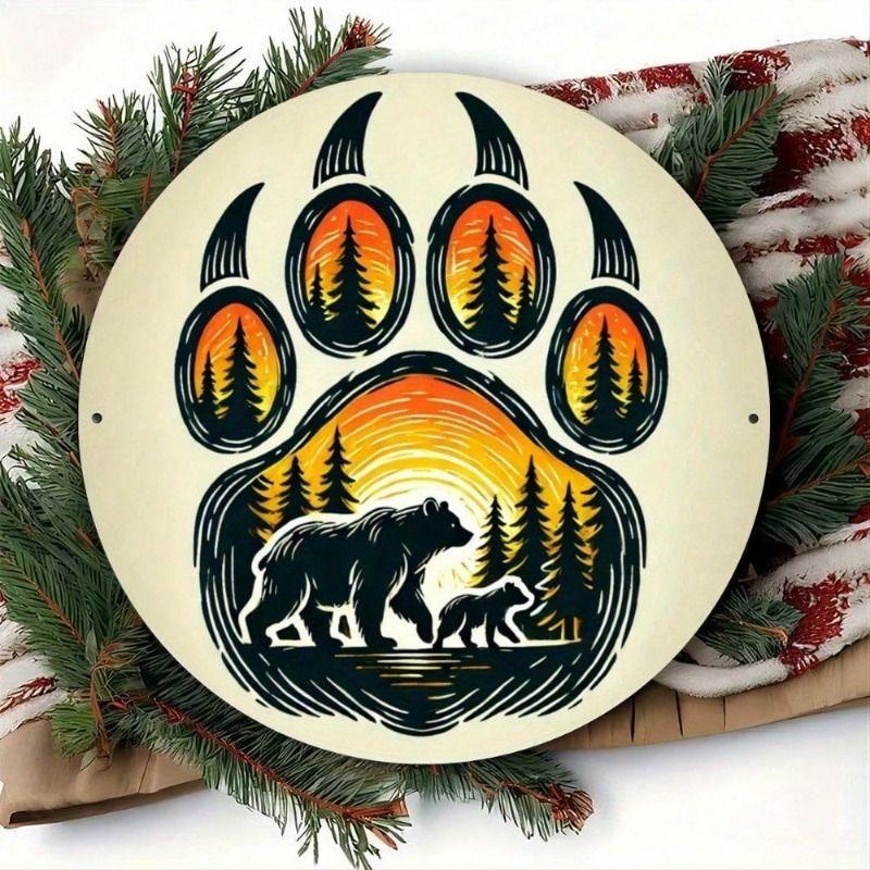 Metal Poster Bear Paw Print Vintage Art Deco Wall Decor