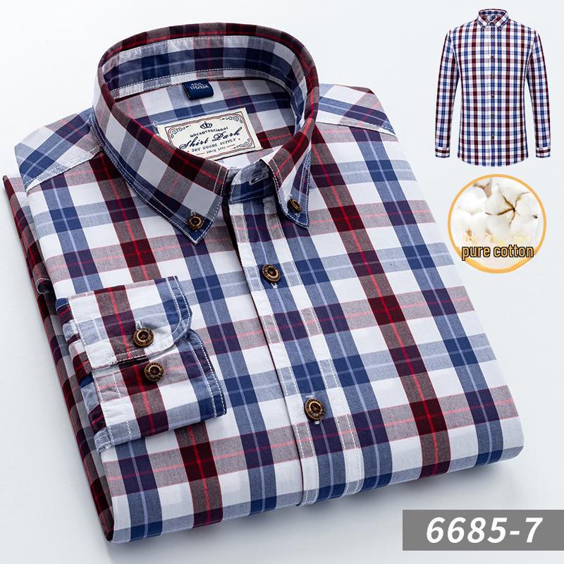 2024 Herren Slim Fit Kariertes Langarm Professionelles Arbeitshemd 38