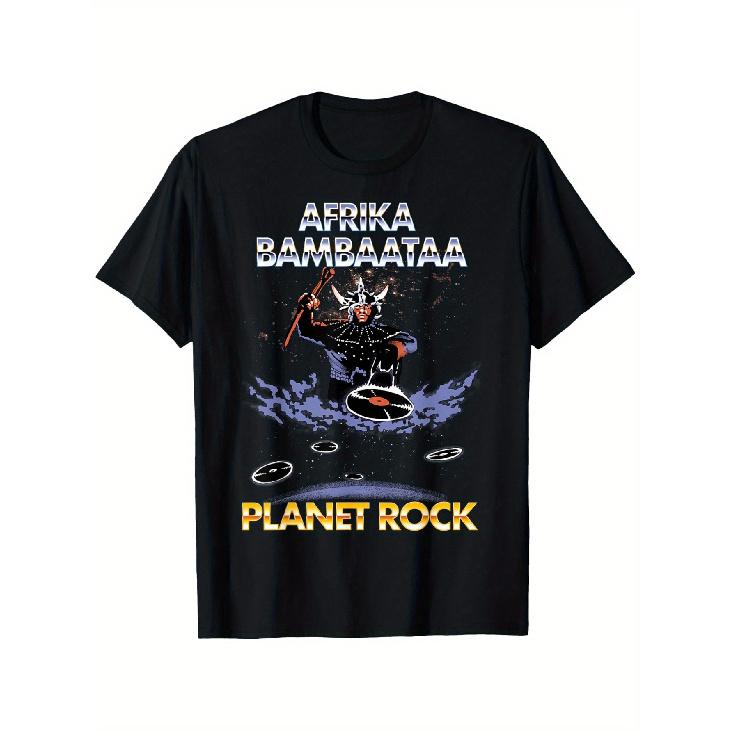 Men s Afrika Bambaataa Planet Rock Graphic T-Shirt - 100% Cotton, Regular Fit, Round Neck, Black with Vibrant Space Design, Casual & Trendy for All S чёрный