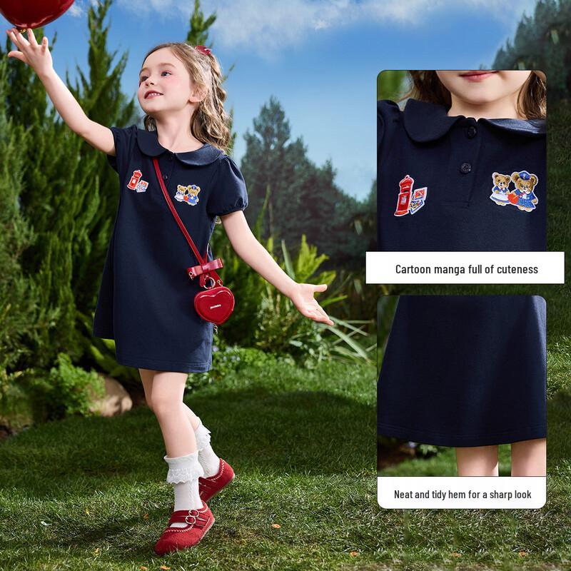 ASK JUNIOR Girls' Summer Peter Pan Collar Short Sleeve Dress
